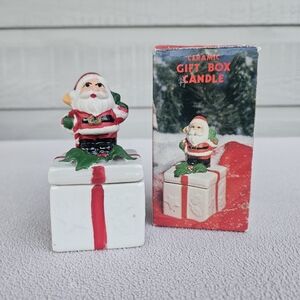VTG Robert Alan Grey Ceramic Gift Box Candle Holder Christmas Santa Claus 3 3/4"